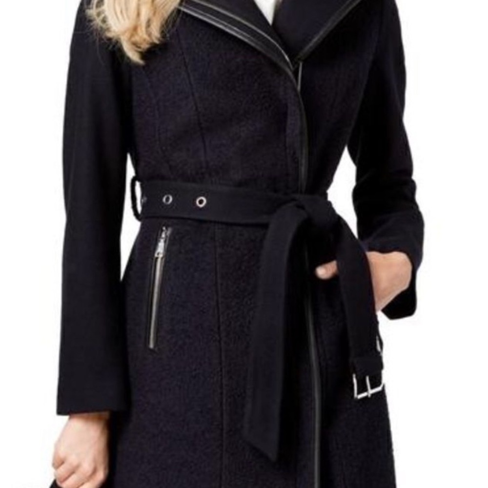 Tahari Navy Wool Blend Coat